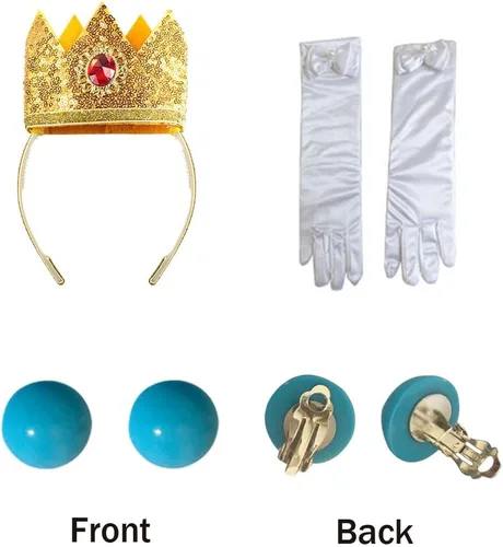 Vista 7 de Disfraz de princesa melocotón para mujer, vestido de princesa melocotón con aretes de corona