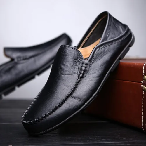 Vista 3 de Go Tour Mocasines casuales de cuero genuino de primera calidad para hombre, transpirables, zapatos de conducción, pantuflas de moda