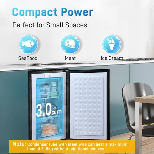 Vista 10 de Anypro Mini Congelador Vertical Compacto de 3 Pies Cúbicos con 3 Puertas de Cajón Desplegables y Termostato Ajustable, Congelador Vertical Pequeño