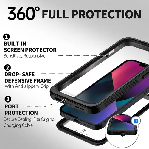 Vista 4 de BEASTEK Funda impermeable para Apple iPhone 13, serie FSN, protección de cuerpo completo, resistente a los golpes, a prueba de polvo, con protector