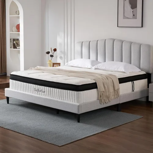Vista 2 de Suiforlun - Colchón de tamaño matrimonial, colchón híbrido de espuma viscoelástica de gel de 14 pulgadas en una caja con resortes embolsados, Euro