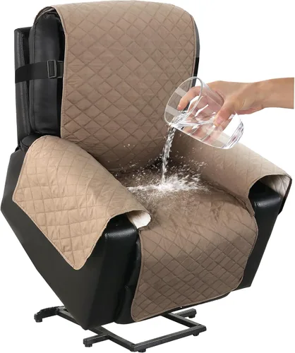 Vista 17 de Turquoize Funda reclinable 100% impermeable para ancianos, fundas reclinables antideslizantes para sillas reclinables de elevación eléctrica Marrón