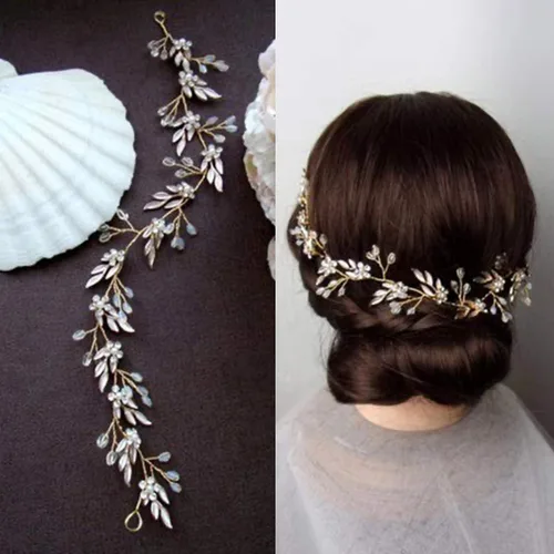 Vista 5 de Unicra Diadema larga con diamantes de imitación de cristal para mujeres y niñas (dorado)