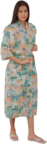 Vista 6 de Cárdigan tipo kimono con estampado indio para mujer, cuello en V, suelto, para playa, vestido de noche tipo kimono de algodón
