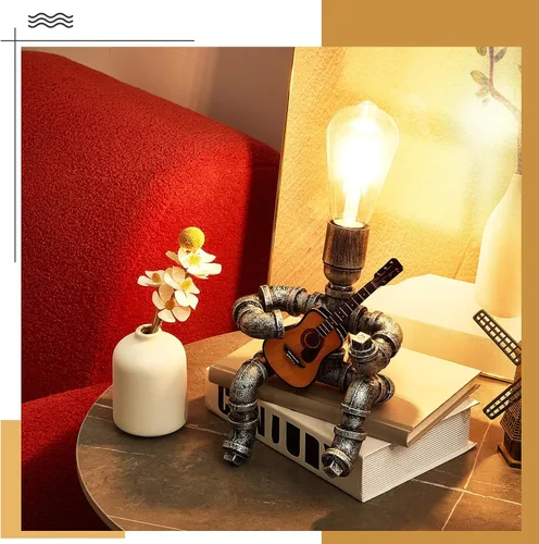 Vista 4 de VIHOSE Lámpara de mesa de tubo de metal, lámpara de escritorio de estilo robot creativo, luz industrial vintage para hombres, mesita de noche, bar