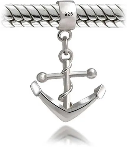 Vista 2 de Nautical Vacation Travel Boat Ship Wheel Rope Anchor Tropical Ocean Blue Waves Charm Bead For Women Teen .925 Sterling Silver Fits European Bracelet