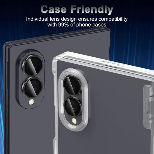 Vista 4 de Casetego Protector de lente de cámara para Galaxy Z Fold 8, [Diseño de purpurina mejorado], [Fuerte adherencia], lente de vidrio templado 9H negro
