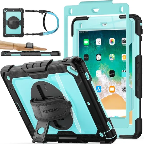 Vista 9 de SEYMAC stock Funda para iPad de 6ª / 5ª Generación Funda/Air 2 / Pro de 9.7 pulgadas, Protección Resistente con Protector de Pantalla, con Soporte