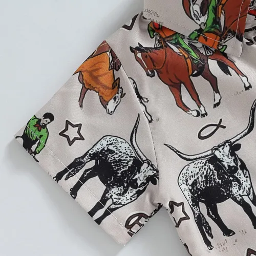 Vista 4 de Camisa de vestir de manga corta con estampado de vaca y botones para bebé niño