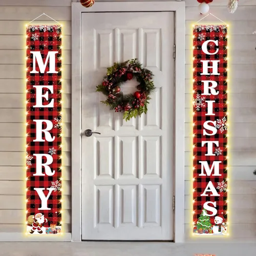 Vista 6 de Cartel iluminado de Feliz Navidad de 71 x 12 pulgadas para puerta, porche, patio, decoración festiva de Navidad, decoración temática de vacaciones
