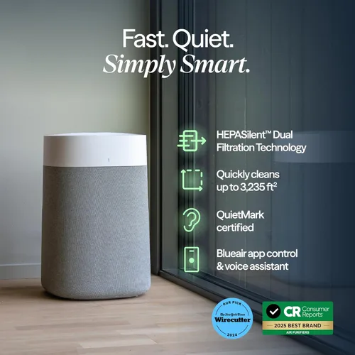 Vista 2 de BLUEAIR Purificadores de aire para habitaciones grandes, limpia 3,048 pies cuadrados en una hora, limpiador de aire inteligente HEPASilent