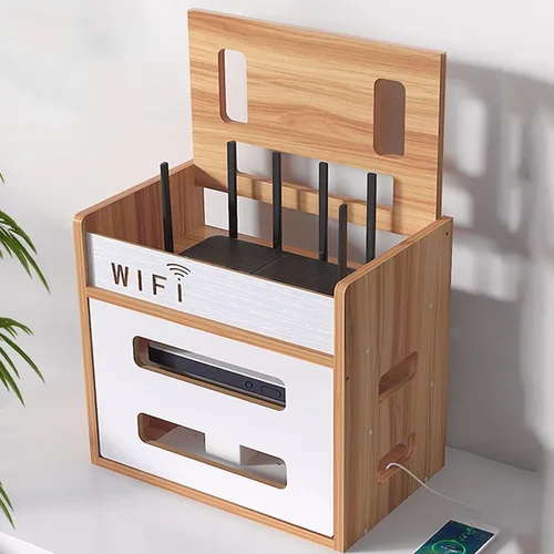 Vista 8 de Catekro Caja de almacenamiento para enrutador WiFi, gabinete WiFi para ocultar el enrutador y el módem, caja decorativa para oficina y hogar