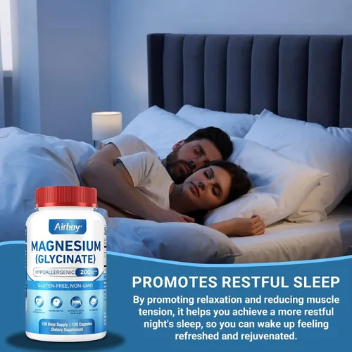 Vista 4 de Airboy Glicinato de magnesio 200 mg, el mejor glicinato de magnesio para dormir, 120 cápsulas pequeñas veganas, alta absorción apoyo relajación