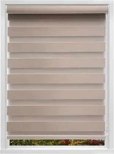 Vista 2 de MYshade Persianas enrollables de cebra opacas (85 %) con cordón para ventanas interiores, persianas de doble capa beige para dormitorio, baño, sala
