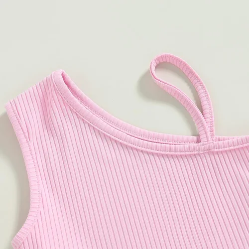 Vista 178 de TheFound Trajes de verano para niñas pequeñas, sin mangas, de punto acanalado, halter, pantalones cortos, ropa para recién nacidos, conjunto de 3