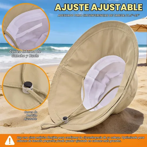 Vista 5 de Sombrero de ala ancha impermeable UPF 50+ para mujer con agujero para cola Camello