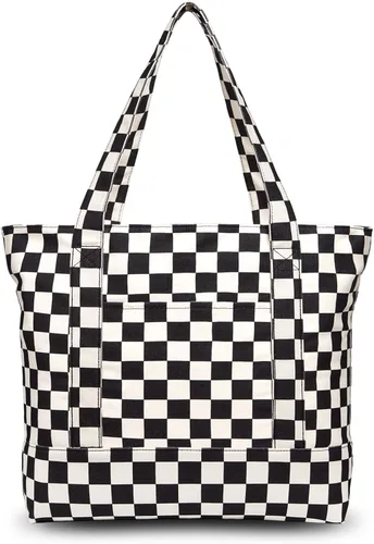 Vista 10 de TOPDesign Paquete de 1 bolsa de lona con bolsillo externo, bolsa de compras reutilizable para comestibles, cierre de cremallera superior, artículos