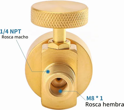 Vista 2 de Válvula de Control de Aguja de Propano de Latón de 1 Libra, Válvula Reguladora de Gas Propano de Presión Ajustable Desechable con Rosca Macho NPT