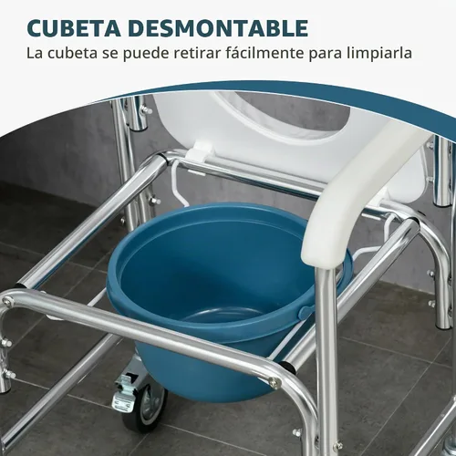 Vista 3 de HOMCOM Silla de ruedas 3 en 1 para ducha, apta para FSA/HSA, silla de inodoro impermeable enrollable con asiento acolchado, capacidad