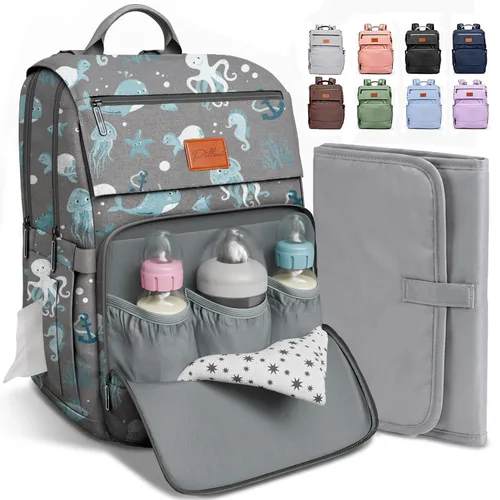 Vista 22 de PILLANI - Mochila grande para llevar pañales de bebé, para viajar, cambiador incluido, producto esencial para recién nacidos, artículos para mamá