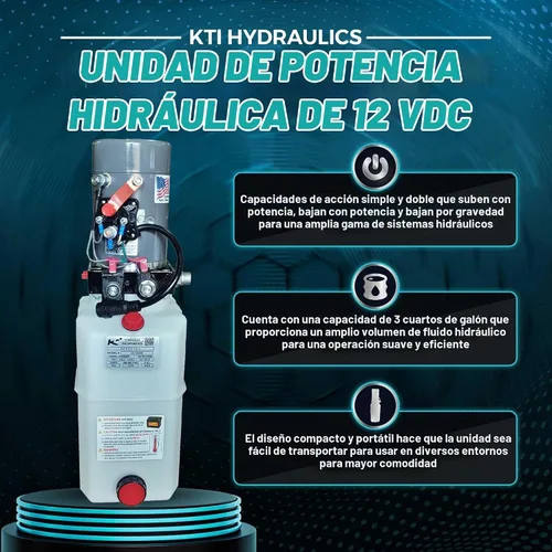 Vista 2 de Unidad de potencia compacta de bomba hidráulica, 6 cuartos de galón Sistema de elevación portátil de doble efecto de 12 V CC de capacidad de 6