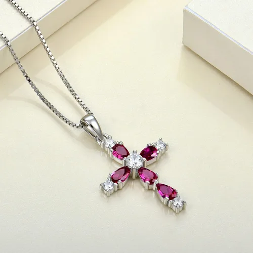 Vista 19 de YL Collar de cruz de plata de ley 925 con colgante de piedra natal religiosa para mujer