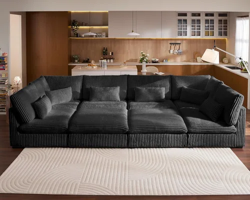 Vista 64 de Sofá Modular de Tamaño Grande, Sofá Seccional de Chenilla Cloud Extra Profundo con Chaise Otomana, Sofá Cama de Chenilla Esponjosa de 5 Asientos