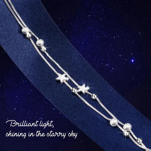 Vista 3 de FANCIBAND Pulseras de plata de ley 925 con dijes para mujer, delicada cadena de plata ajustable, pulsera de cuentas simples, regalos de joyería