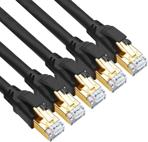 Vista 10 de Cable Ethernet CAT 8, 1.5 pies (paquete de 3) de ultra alta velocidad de 40 Gbps 2000 MHz SFTP CAT8, cable de red LAN de Internet con conector RJ45