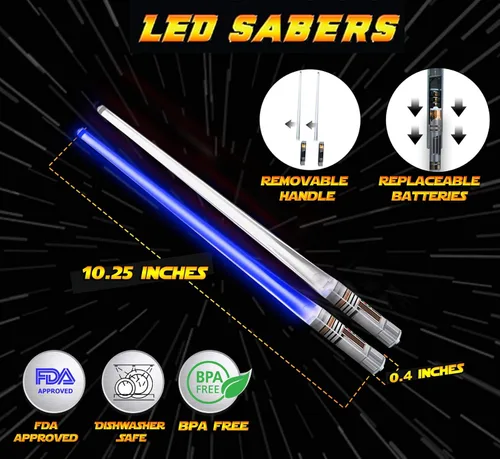 Vista 5 de Lightsable - Palillos de sable de luz LED con luz LED que brilla intensamente, mango extraíble, apto para lavavajillas, caja de regalo premium
