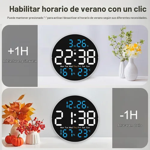 Vista 7 de JoFomp Reloj de pared digital grande de 10 pulgadas con control remoto, pantalla LED, reloj despertador digital enchufable, brillo automático, DST