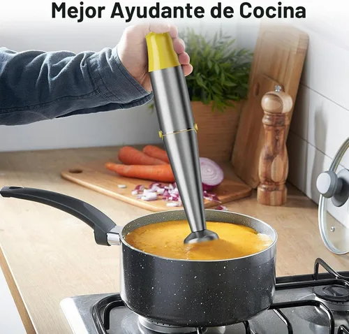 Vista 5 de Batidora de inmersión de mano con cable turelar de 1100W, batidora de mano con disparador de velocidad variable 5 en 1 con picadora, batidor