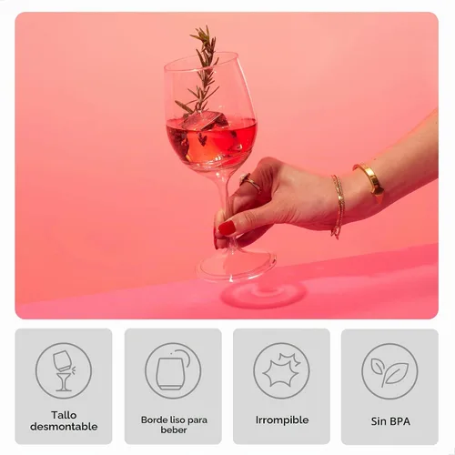 Vista 3 de TOSSWARE Vaso para vino de plástico reciclable, 14 oz, Vino con tallo, Juego de 12