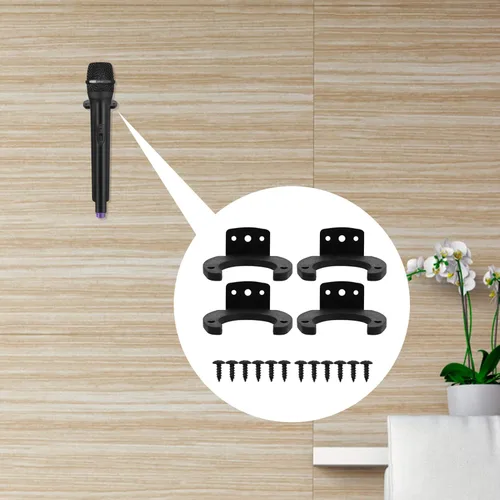 Vista 7 de Soporte de micrófono para soporte de micrófono, 4 piezas, colgador de pared para micrófono, soporte de micrófono montado en la pared, abrazadera