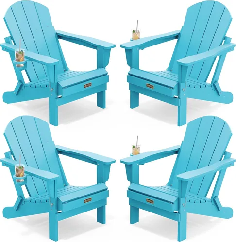 Vista 53 de SERWALL Silla Adirondack plegable para exteriores, silla de patio con portavasos - Ejército