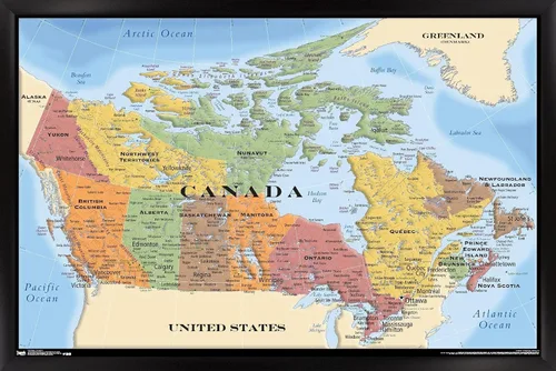 Vista 9 de Trends International Map - Póster de pared de Canadá de 14.725 x 22.375 pulgadas, versión con marco en color madera rústica