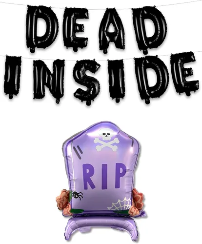 Vista 8 de HOUSE OF PARTY Globos de aluminio de Halloween de 22 pulgadas – Globos de letras «DEAD INSIDE» para decoraciones de cementerio – Globo de aluminio