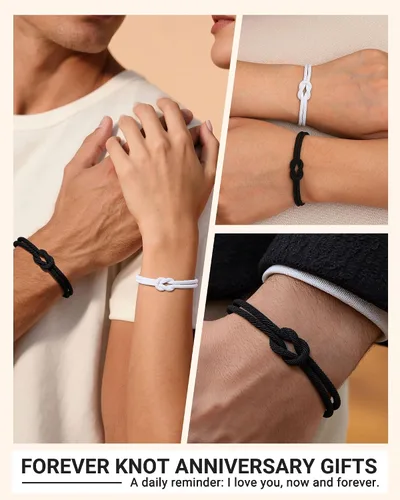 Vista 2 de UNGENT THEM Pinky Promise Forever Knot - Pulseras a juego para parejas, cumpleaños, aniversario, San Valentín, Navidad, regalos para novio y novia