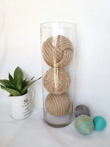 Vista 8 de Elkpruu Orbs - 3 bolas decorativas grandes, hechas a mano de yute para centros de mesa de comedor, decoraciones de bolas para cuencos, bandejas