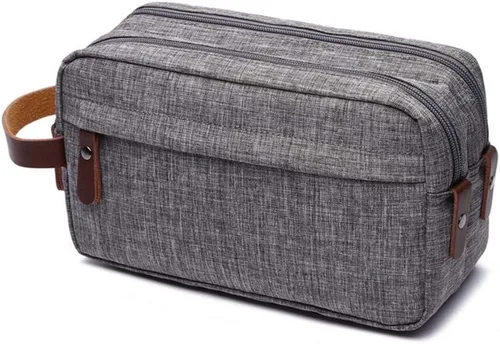 Vista 7 de Tumecos Neceser de cuero encerado para hombre, kit de afeitado, accesorios de viaje, bolsa organizadora