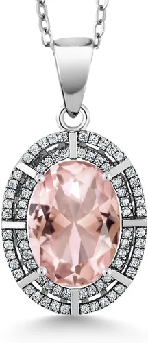 Vista 57 de Gem Stone King Collar con halo de dos filas de 5 a 10 quilates con piedra natal ovalada de 0.55 x 0.39 pulgadas en plata de ley 925 Collar