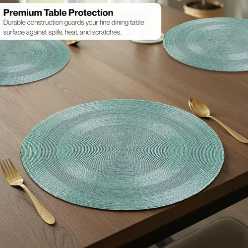Vista 7 de Manteles individuales de 13 pulgadas con cuentas redondas para mesa de comedor - Manteles decorativos con cuentas de vidrio y respaldo de algodón