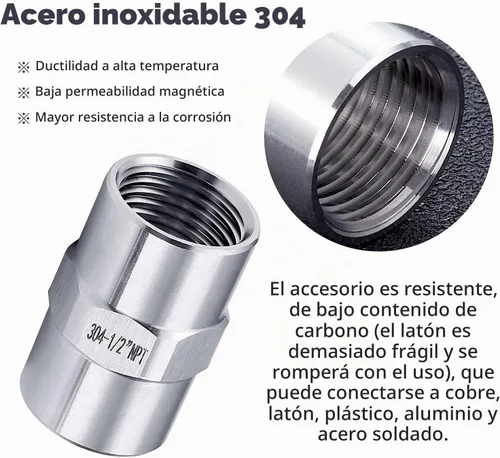 Vista 2 de 2 piezas de acoplamiento de acero inoxidable 304 de tubería fundida, rosca hembra NPT de 1/2 pulgada x 1/2 pulgada NPT hembra, adaptador de conector