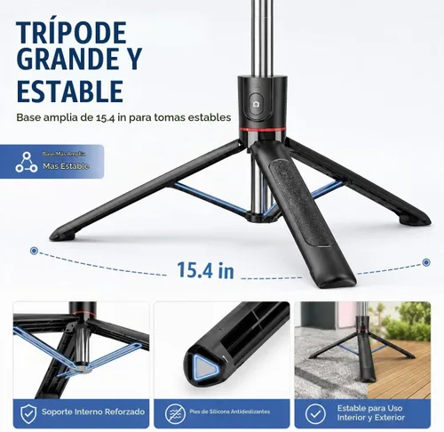 Vista 3 de Trípode desmontable para teléfono de 67 pulgadas, palo para selfie, portátil, extensible, cámara estable, fácil de selfie, con control remoto