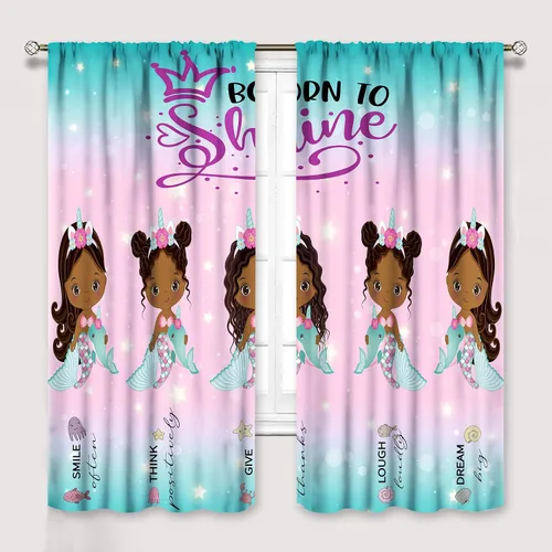 Vista 11 de YCness Cortinas afroamericanas para niños, tratamientos de ventana de niña negra afro para dormitorio, lindas cortinas de bailarina bailarina rosa