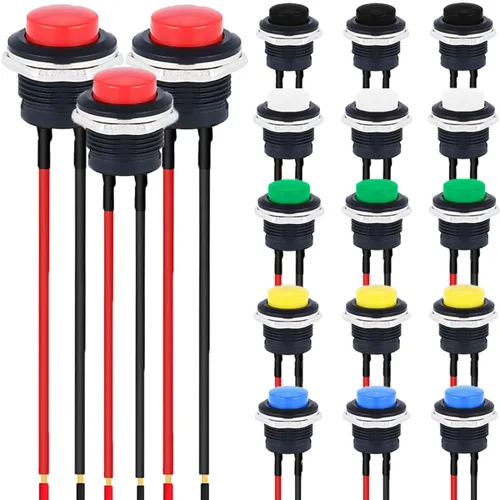 Vista 14 de 12 piezas de interruptor de botón de presión mini redondo negro de 12 mm con bloqueo automático AC 250 V 1.5 A 125 V 3 A encendido/apagado 2 pines