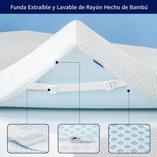 Vista 4 de Subrtex Funda para Topper de Colchón (Solo Funda) Protector de Colchón Ropa de Cama de Rayón Hecho de Bambú Funda Envolvente de Colchón Extraíble