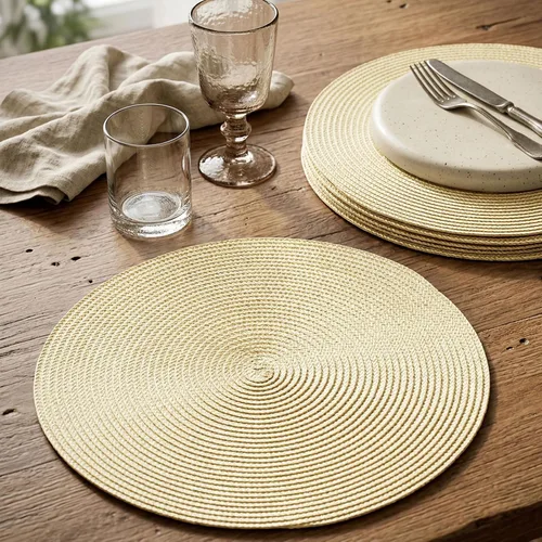 Vista 5 de AHHFSMEI Juego de 6 manteles individuales redondos trenzados de 15 pulgadas para mesas de comedor, tejido natural, resistentes al calor, color beige
