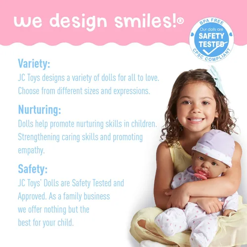 Vista 4 de JC Toys - La Baby - Muñeca bebé hispana grande de cuerpo suave de 20 pulgadas - Lavable - Atuendo morado removible con gorro y chupete - Para niños