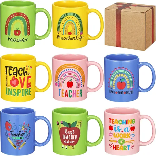 Vista 9 de Maxdot 8 tazas de café de cerámica para profesores, mango de 12 onzas